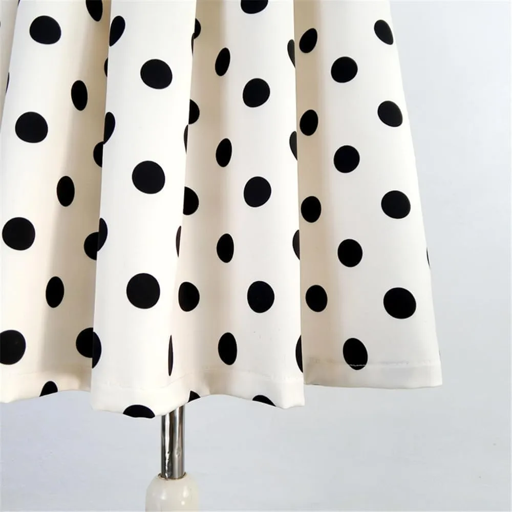 Women's Vintage High Waist Polka Dot Midi Skirt Long Pleated Skirt with Pockets