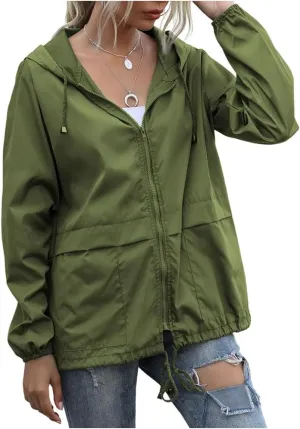 Women's Waterproof Raincoat Lightweight Rain Jacket Hooded Adjustable Windbreaker Rain Coats with Pocket for Outdoor