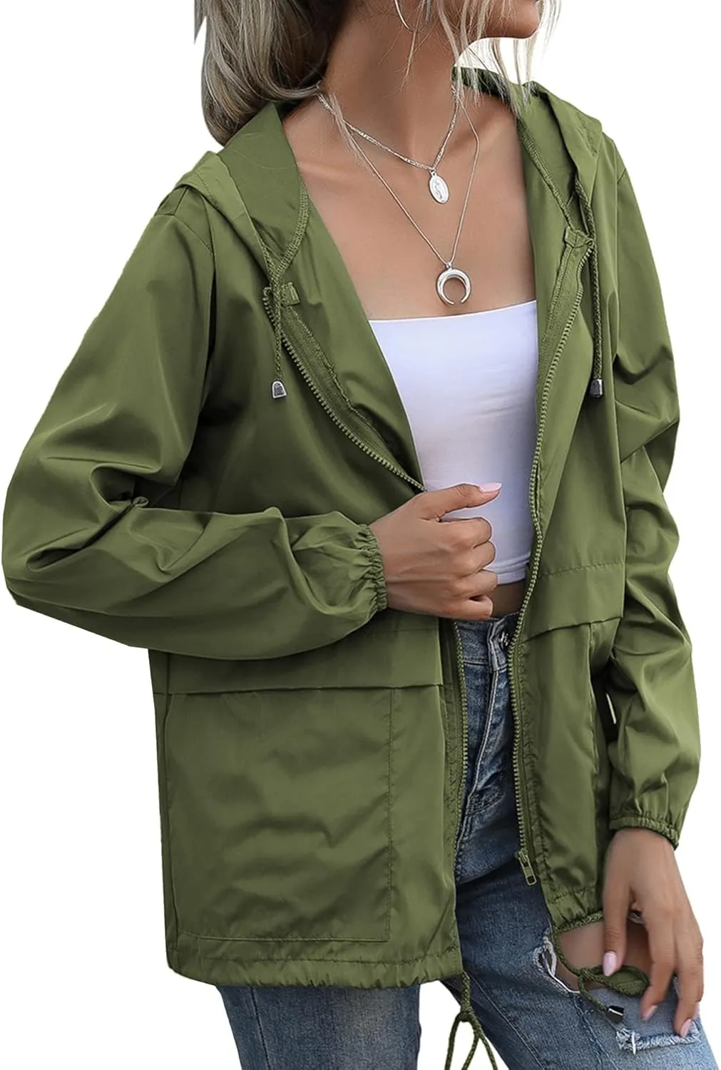 Women's Waterproof Raincoat Lightweight Rain Jacket Hooded Adjustable Windbreaker Rain Coats with Pocket for Outdoor