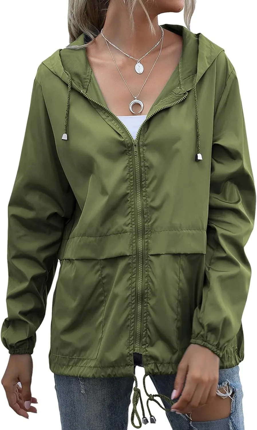 Women's Waterproof Raincoat Lightweight Rain Jacket Hooded Adjustable Windbreaker Rain Coats with Pocket for Outdoor