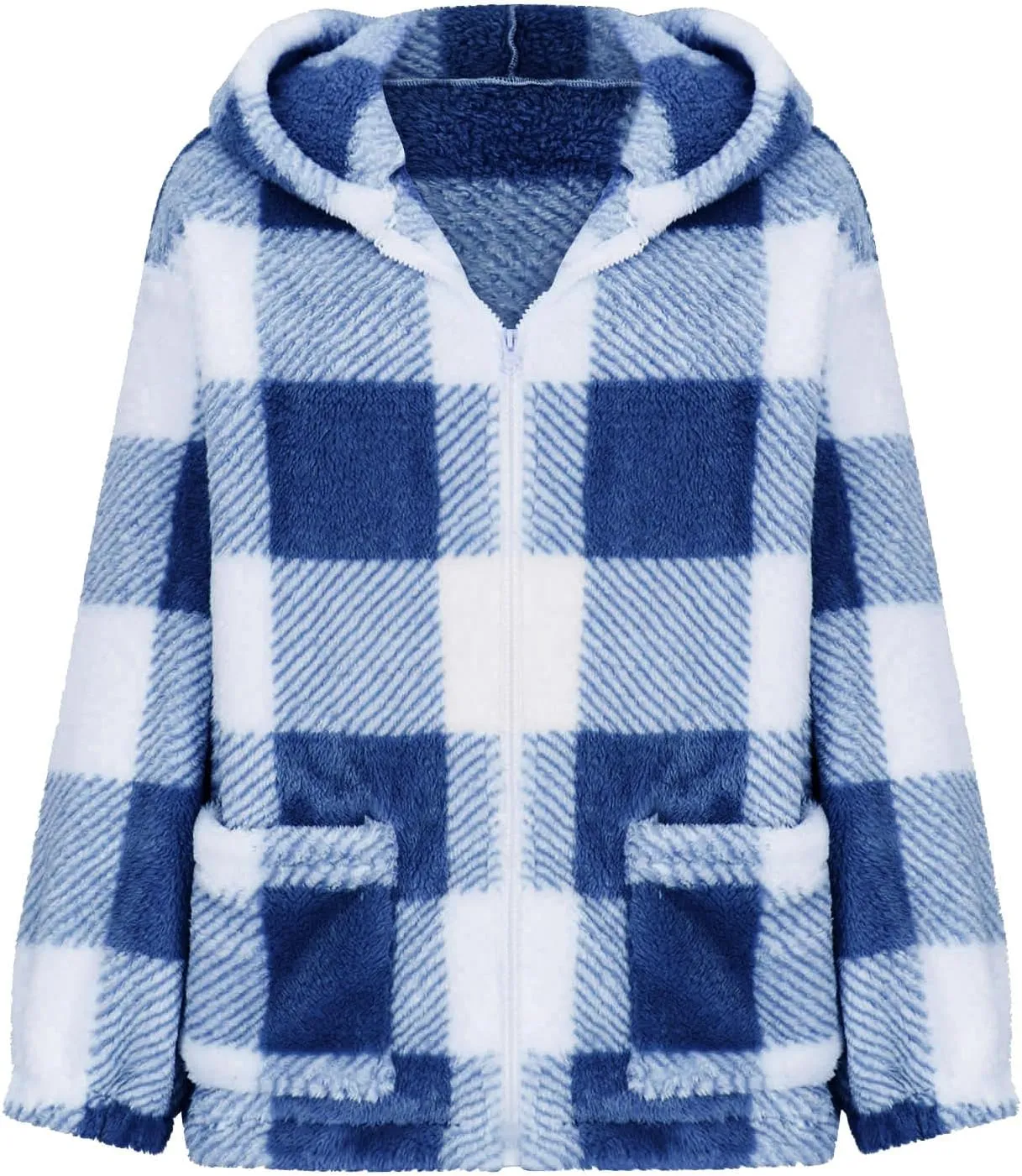 Womens Winter Coats Warm Plush Hooded Jackets Zip Up Button Cardigan Trendy Plaid Fleece Fuzzy Outerwear