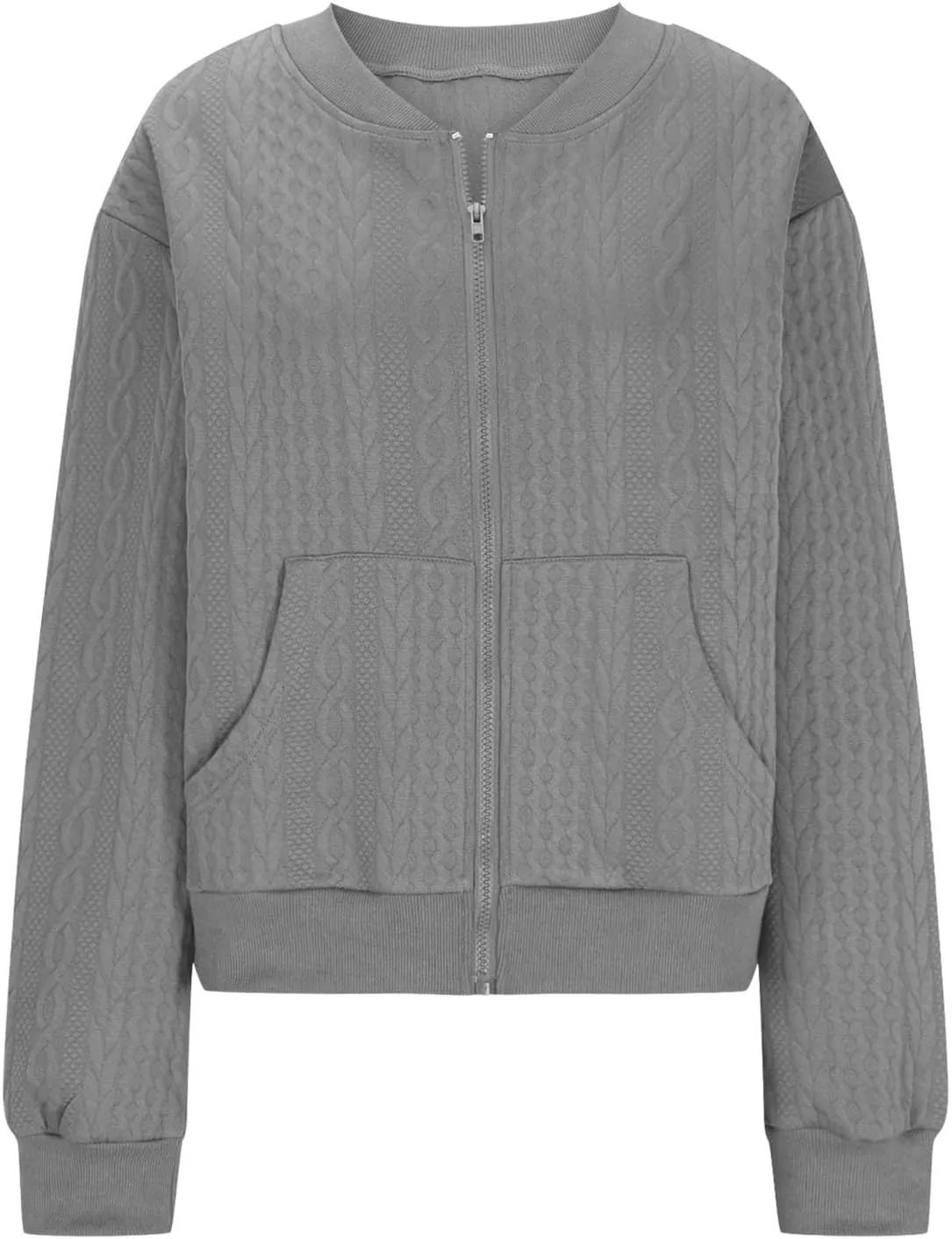 Women's Zip Up Cable Knit Sweater Long Sleeve Open Front Cardigan Warm Cardigan with Pockets Outwear Coats