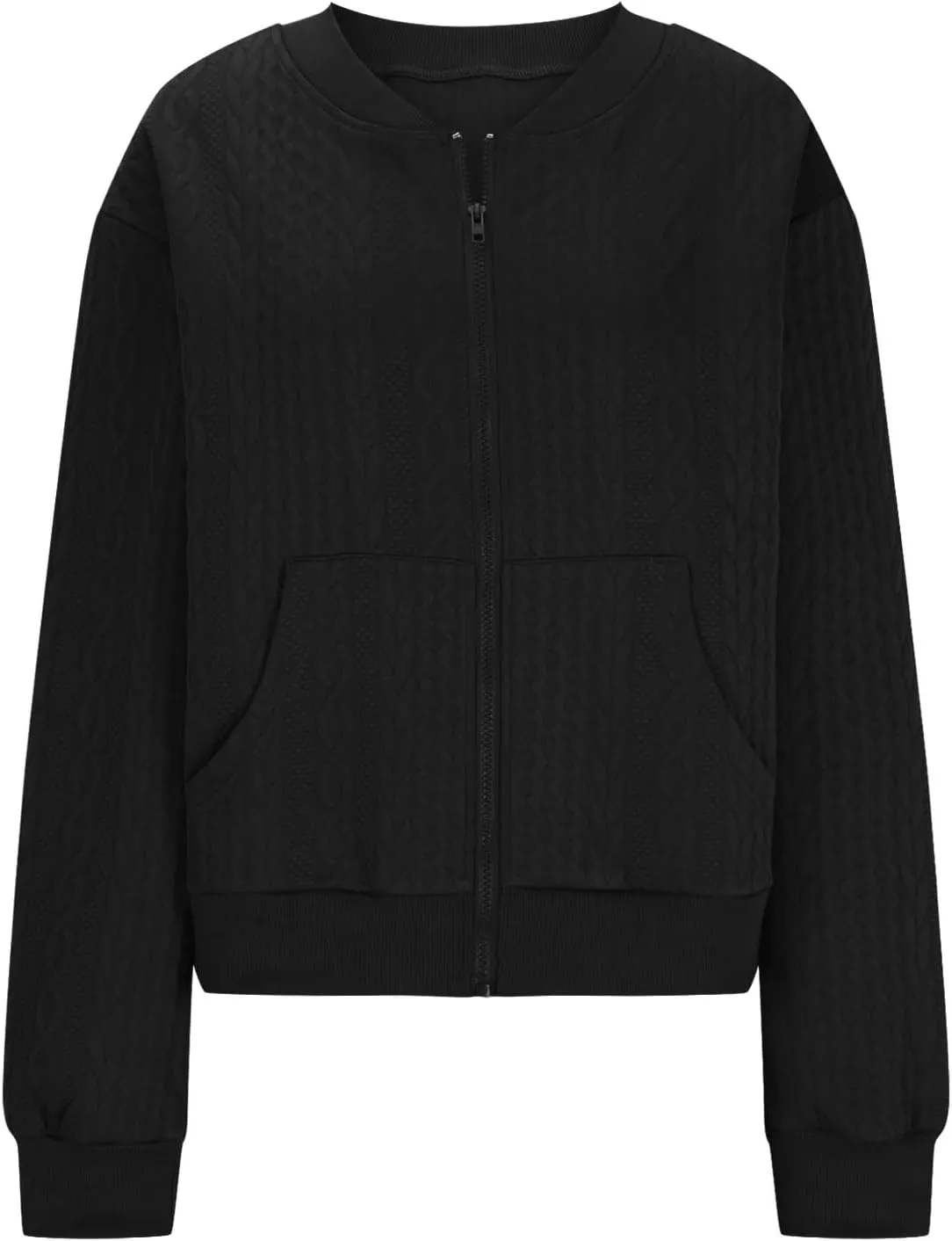 Women's Zip Up Cable Knit Sweater Long Sleeve Open Front Cardigan Warm Cardigan with Pockets Outwear Coats