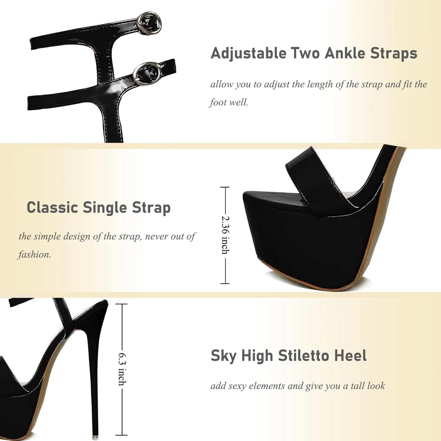 Womens's Stiletto Heels for Women Platform Ankle Two Strap Open Toe Sandals