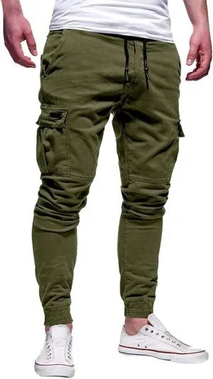 WUAI Mens Fashion Jogger Sweatpants Athletic Casual Slim Fit Cotton Workout Cargo Track Pants Long Khaki Chino Trousers