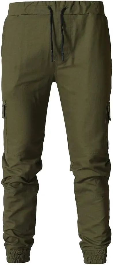 WUAI Mens Fashion Jogger Sweatpants Athletic Casual Slim Fit Cotton Workout Cargo Track Pants Long Khaki Chino Trousers