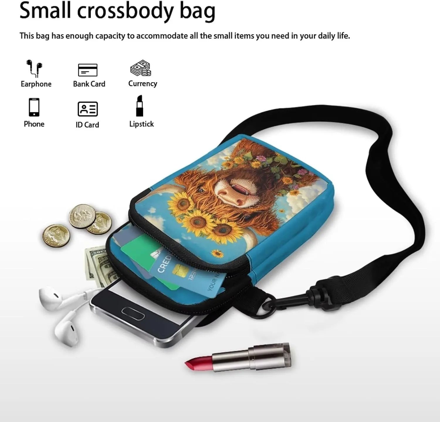 Xpyiqun Crossbody Phone Bag for Purse for Women Canvas Small Sling Shoulder Handbag Cross Body Pouch