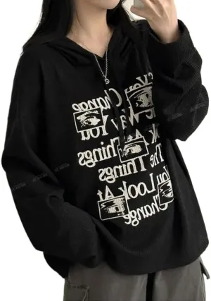 Y2k Women Autumn Streetwear Oversized Hoodies Harajuku Long Sleeve Letter Print Pullovers Casual Female Sweatshirts Tops