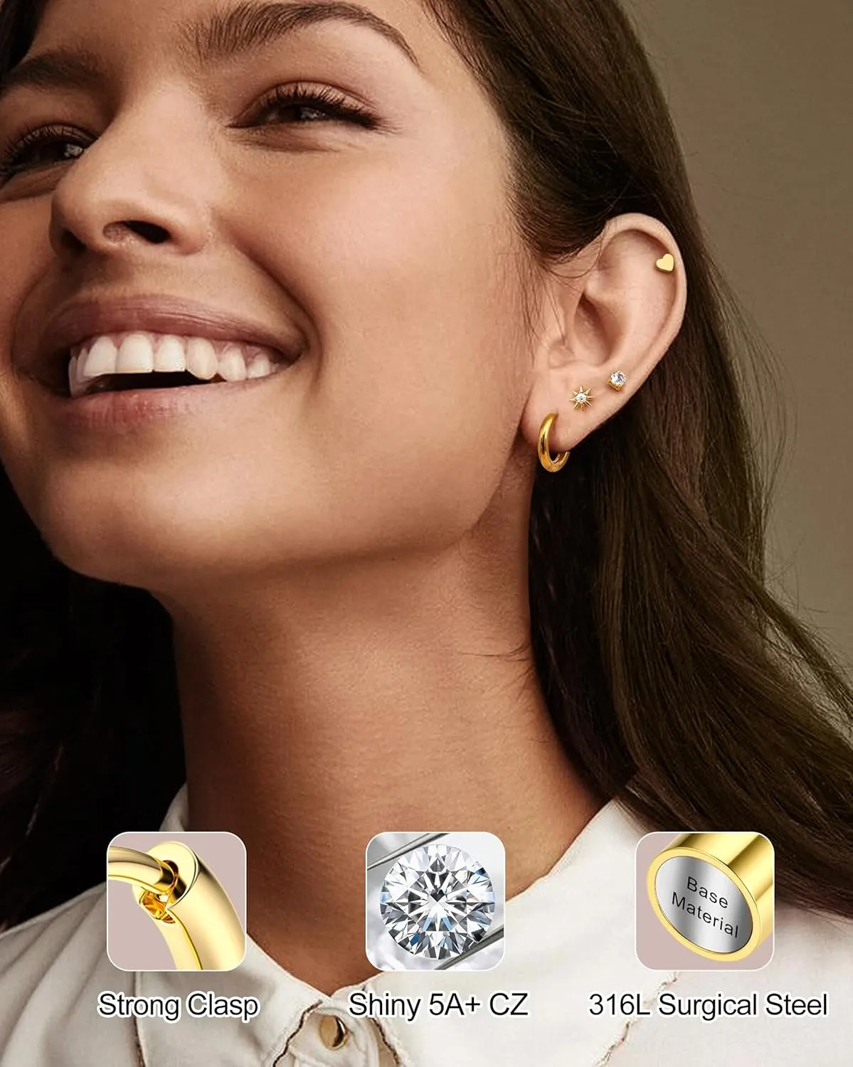 YADOCA Hypoallergenic Flat Back Stud Earrings for Women Trendy Surgical Stainless Steel Earrings for Sensitive Ears 14K Gold Plated Cartilage Earring Sets for Multiple Piercing Small Flatback Stud Earrings Hoop