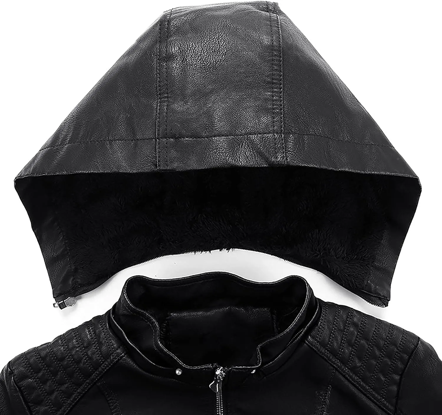 yardsong Faux Leather Hooded Jackets for Women Fashion Motorcycle Coats Casual Slim Fit Zip Up Outwear with Zipper Pockets