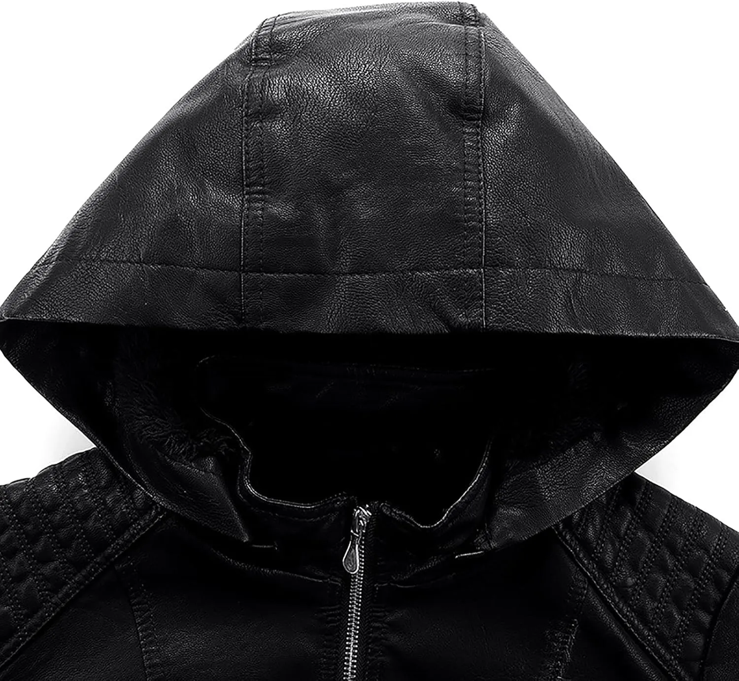 yardsong Faux Leather Hooded Jackets for Women Fashion Motorcycle Coats Casual Slim Fit Zip Up Outwear with Zipper Pockets