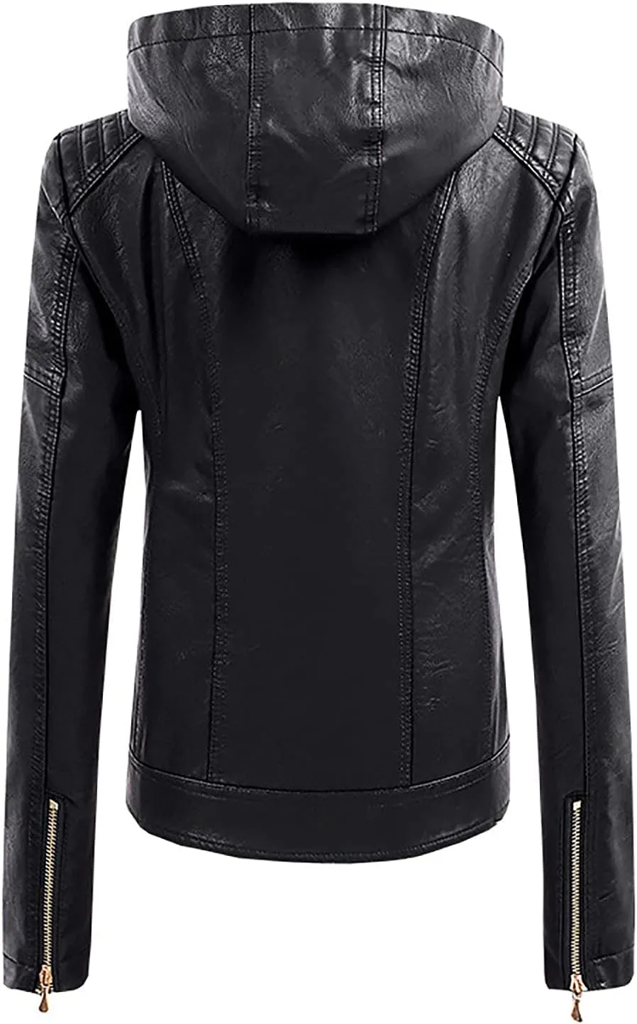 yardsong Faux Leather Hooded Jackets for Women Fashion Motorcycle Coats Casual Slim Fit Zip Up Outwear with Zipper Pockets