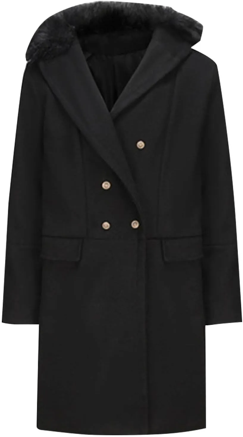 yardsong Mens Fashion Trench Coat Wool Blend Faux Fur Collar Lapel Pea Coats Double Breasted Slim Fit Winter Jackets