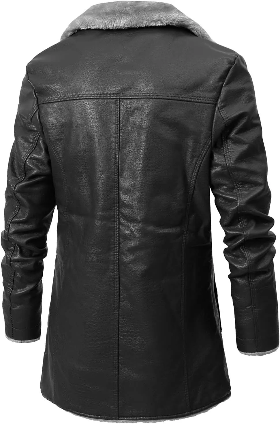 yardsong Men's Winter Coats Faux Fur Lined Faux Leather Casual Trench Coats Button Down Notched Lapel Collar Jackets