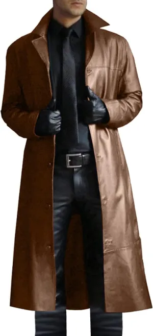 Zeiyignr Mens Vintage Classic WW2 Officer Military Uniform Leather Long Trench Coat Steampunk Goth Overcoat Motorcycle Jakcet