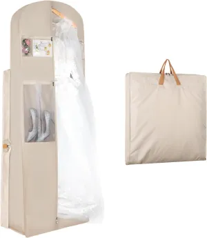 Zilink 72" Wedding Dress Garment Bag Dress Bags for Gowns Bridal Garment Bag for Long Dresses with 12Gusseted and Accessory Pockets for Wedding Dress, Puffy Gowns [Upgraded Version], Beige