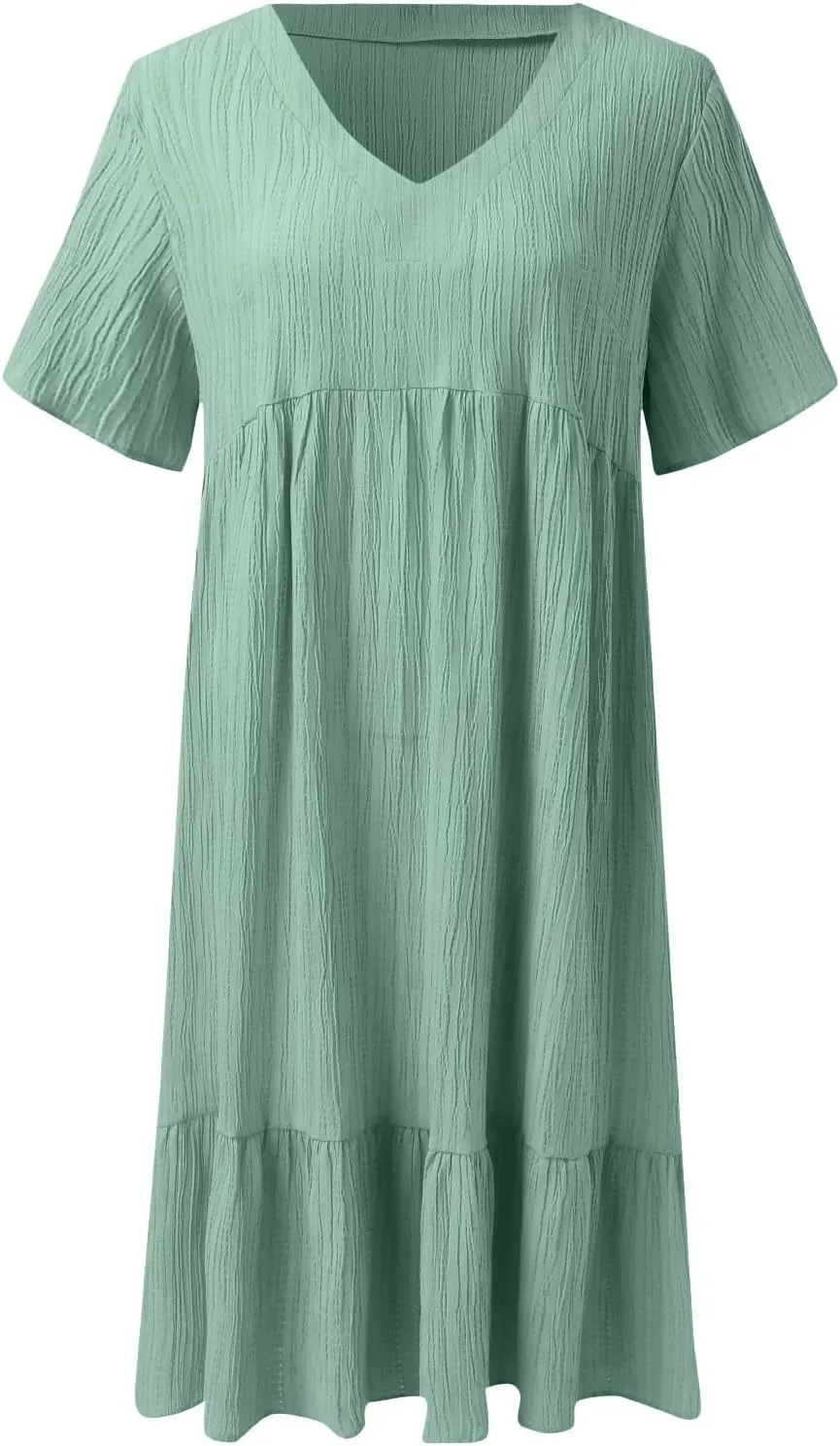 ZYXTIM Women's Casual T Shirt Dress Summer Spring V Neck Short Sleeve Sundress Solid Color Pleated Flowy Swing Shift Dresses